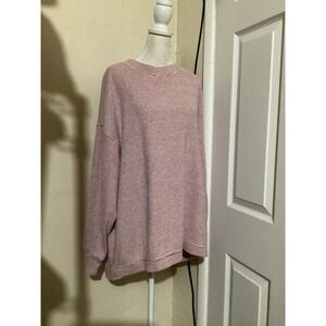 Aerie Womens Pink Waffle Knit Oversized Crewneck Sweater Size M Striped Thermal